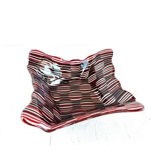 Fused Art Colorful Abstract Square Striped Glass 7x7 Trinket Candy Dish Red